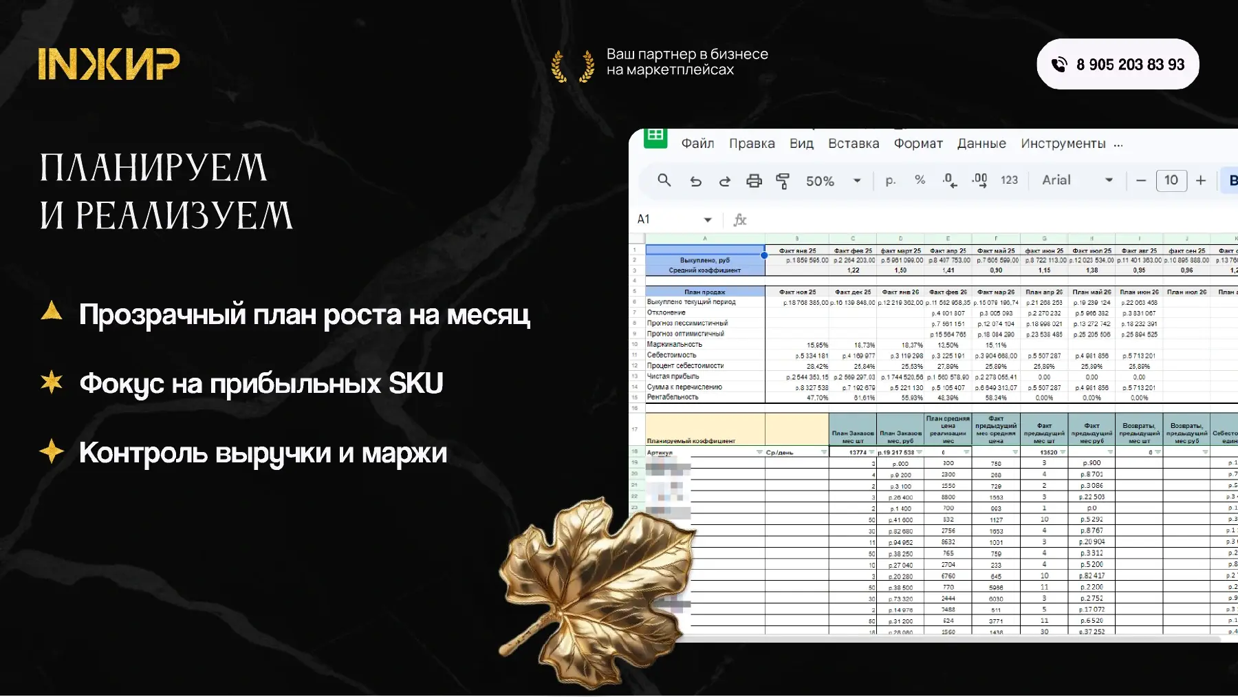 План продаж и сравнение плана с фактом из КП INЖИР
